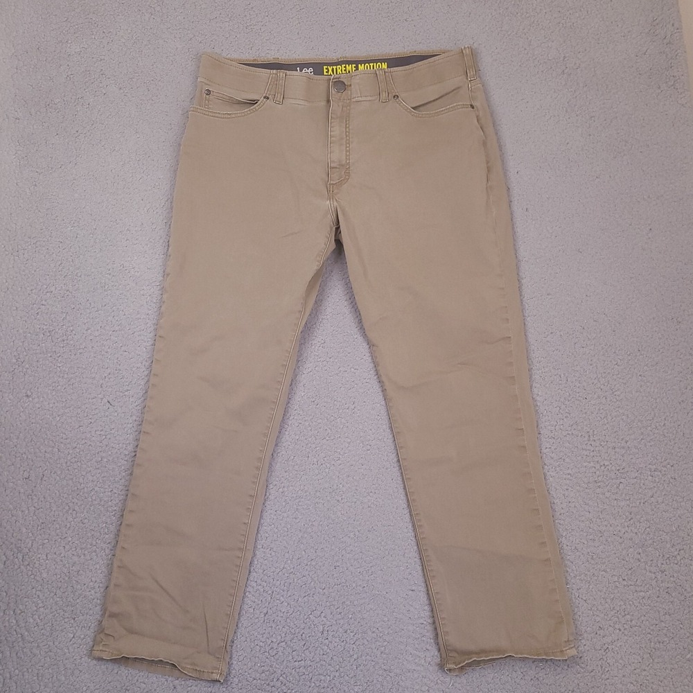 Lee Extreme Motion Pants Mens 37x29 Brown Straight Fit Tapered Leg Performance